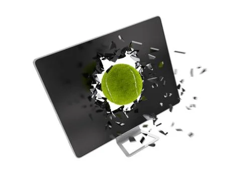 Tennis ball destroy computer screen. Stock Illustration