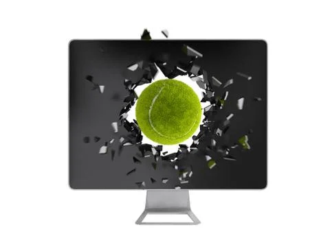 Tennis ball destroy computer screen. Stock Illustration