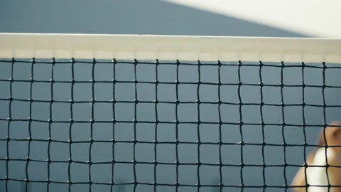 Tennis ball hit the net during tennis match. 4k slow-mo tennis club concept Stock Footage 213242571