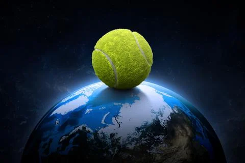 Tennis ball on night world in outer space abstract wallpaper Stock Illustration