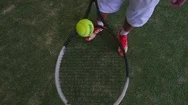 Tennis Ball Rolling On The Grid Racket Stock Footage
