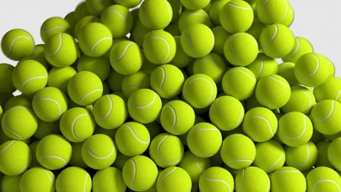 Tennis Balls Falling and Collapsing Transition Animation with Alpha channel. 3D Video stock 312801715