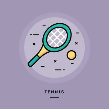 Tennis, flat design thin line banner, vector illustration Stock Illustration