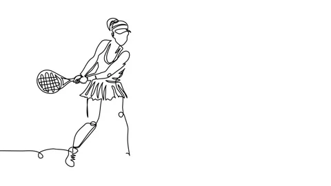 Tennis girl player simple animated illustration, banner with woman, racket and Stock Footage 300952353