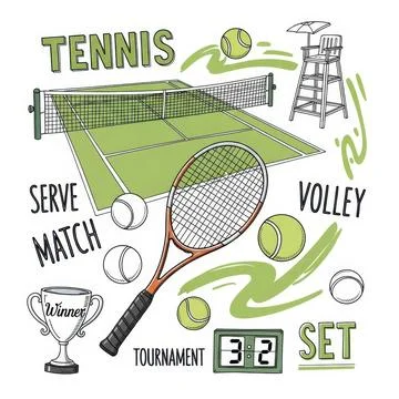 Tennis match setup Illustrazione stock