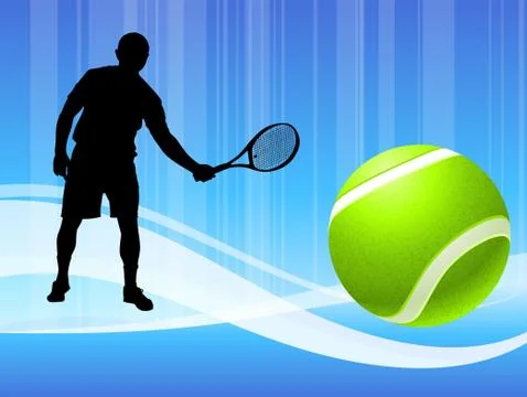 Tennis Player on Abstract Blue Wave Background Stock Illustration