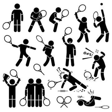 Tennis Player Actions Poses Postures Stick Figure Pictogram Icons Stock Illustration