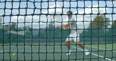 A Tennis player hits the ball into the net. Vídeo Stock 115952051