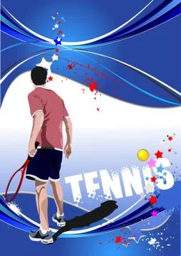Tennis player poster. Colored Vector illustration for designers Illustrazione stock