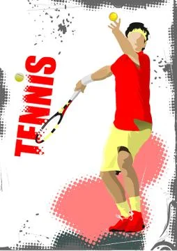 Tennis player poster. Colored Vector illustration for designers Stock Illustration