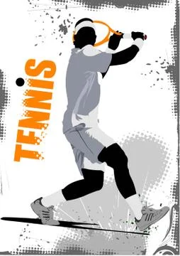 Tennis player poster. Colored Vector illustration for designers Illustrazione stock