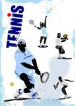Tennis player poster. Colored Vector illustration for designers Stock Illustration