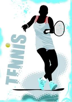 Tennis player poster. Colored Vector illustration for designers Stock Illustration