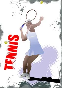 Tennis player poster. Colored Vector illustration for designers Stock Illustration