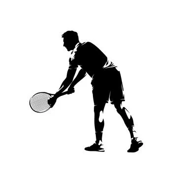 Tennis player serving ball, isolated vector silhouette, tennis logo Illustrazione stock