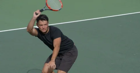 Tennis Player Volleys in running return. Vídeo Stock 71920679