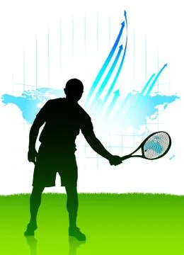 Tennis Player on World Map Background Stock Illustration
