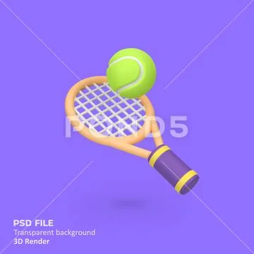 Tennis Racket with Ball isolated 3d render icon illustration PSD Template