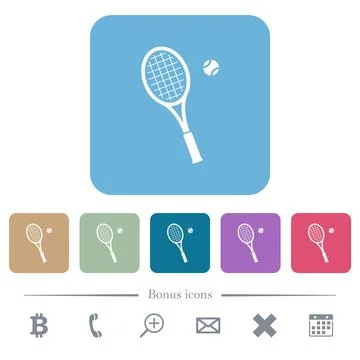 Tennis racket with ball rounded square flat icons 스톡 일러스트