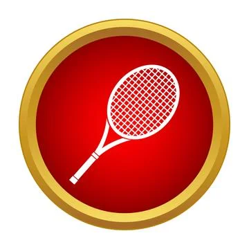 Tennis racket design within a red circle with gold border Stock Illustration