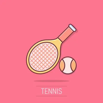 Tennis racket icon in comic style. Gaming racquet cartoon vector illustrati.. Stock Illustration