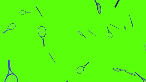 Tennis rackets exploding over green screen. Tennis rackets explosion Video stock 239124998