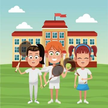 Tennis school team Ilustración de archivo
