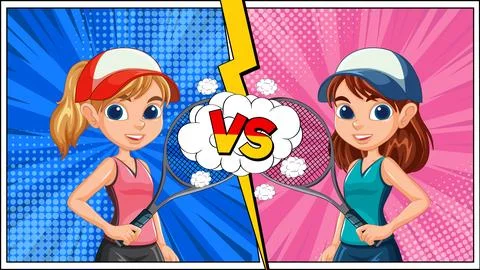 Tennis Showdown: Friendly Rivalry Illustrated Stock Illustration