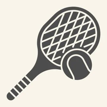 Tennis solid icon. Tennis racket and ball glyph style pictogram on beige Illustrazione stock