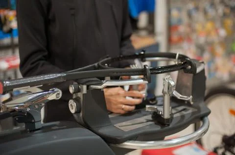 Tennis stringer doing racket stringing Stock Photos