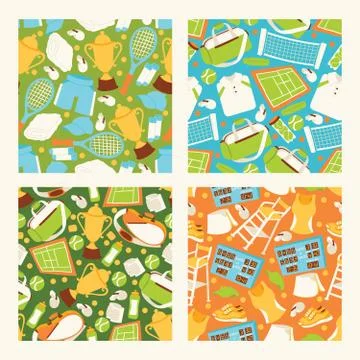 Tennis vector seamless pattern playing tennis-ball sportswear on court backdrop Stock Illustration