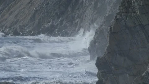 Tennyson cliffs, Isle of Wight - waves on cliffs Stock Footage 238010865