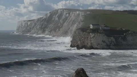Tennyson Down, cliffs &amp; surf Stock Footage 238009689