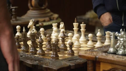 Tense chess game with some beautiful pieces Stock Footage 314858931