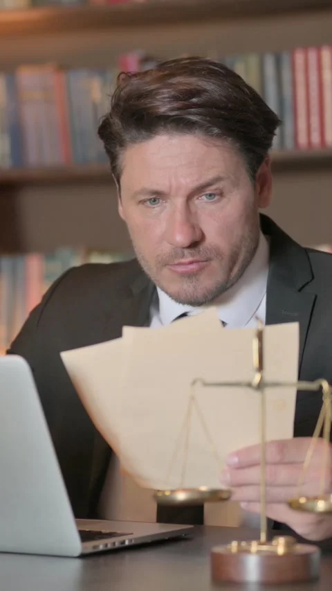Tense Lawyer Feeling Upset while Reading Legal Documents at Work, vertical Stock Footage 326255940