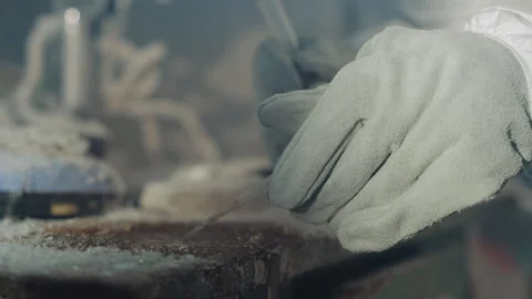 Tense scene with frost covered tools and dust. Frosted hand with tweezers 動画素材 342740557