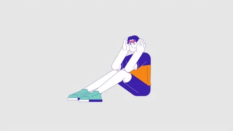 Tensed asian young man with panic attack line 2D character animation Stock Footage 300453454