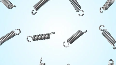 Tension Springs Falling on a Light Background. Metal Springs 3D Animation. 4K Stock Footage 295366711