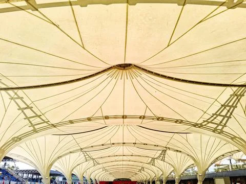 Tensioned coverage in racetrack area. Stock Photos