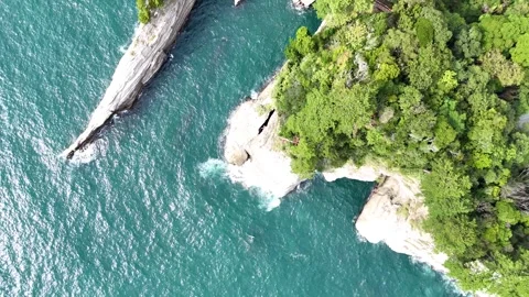 Tensodo Sea Cave Top Down Aerial│Hole in the Rock Formation Dogashima Stock Footage 326081675
