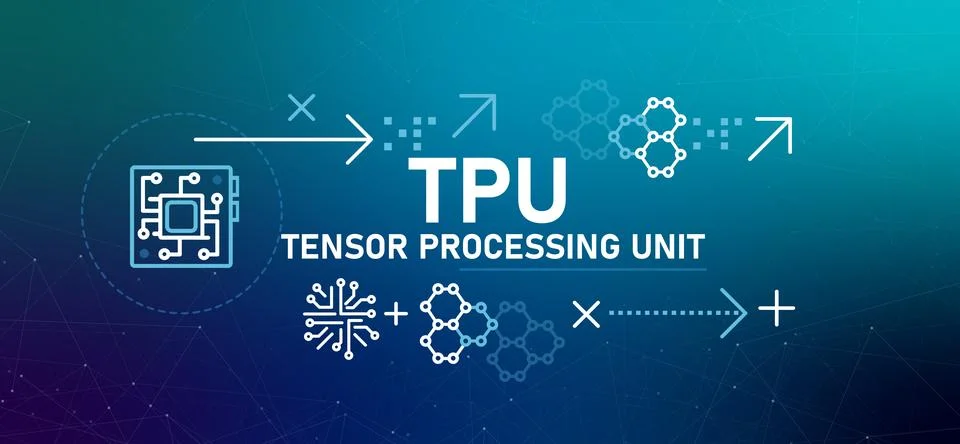 Tensor Processing Unit TPU microchip with an integrated circuit specialized Stock Illustration
