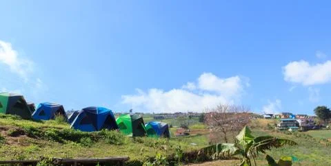 Tent accommodation on the mountain. Stock Photos