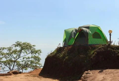 Tent accommodation on the mountain. Stock Photos