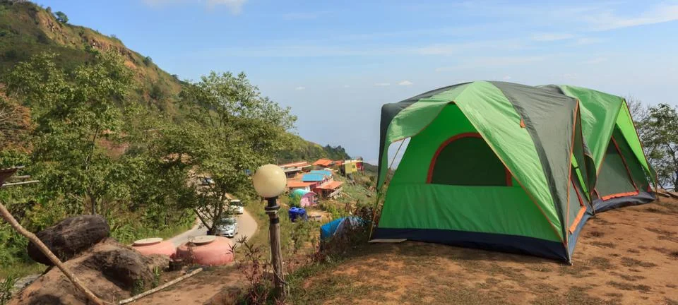 Tent accommodation on the mountain Stock Photos
