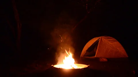 Tent and Campfire Stock Footage 34329883