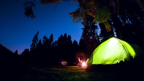 Tent and Starry Sky Motion Time Lapse Video stock 142687233