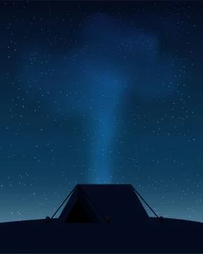 Tent in aurora light and star on sky in mountain. Illustrazione stock