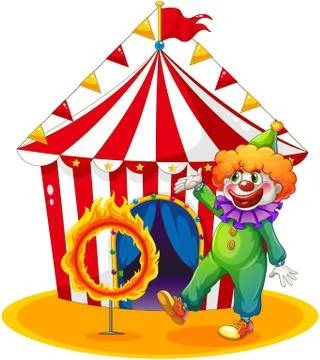 A tent at the back of the clown and the ring of fire Illustrazione stock