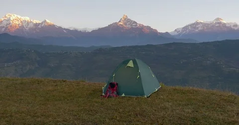 Tent on the background of Annapurna Stock Footage 70467596