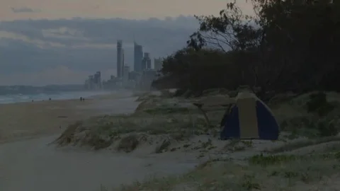 Tent on beach blown by wind Stock Footage 69254905